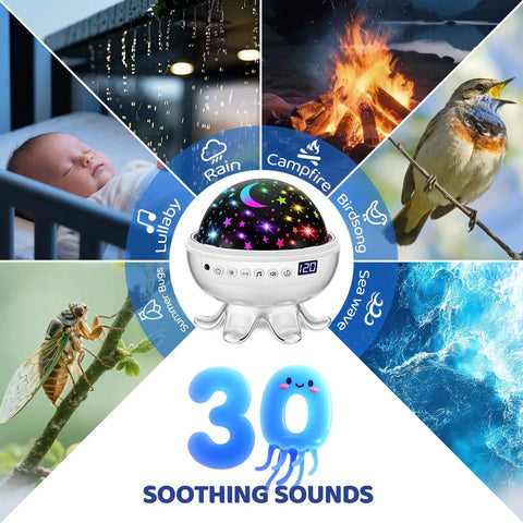 All In One Outdoor Speaker Sleep Sound Machine With Projector Star Light, 30 Soothing Sounds White Noise For Sleep display