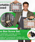 Two Box Metric Hardware Kit With 3667 Pieces Of Bolts Nuts Washers And Screws Including Phillips Pan Head Hex Bolts Button Head Screws Grade Eight Point Eight And Ten Point Nine With Lock And Flat Washers For DIY Projects displayed in clear portable boxes held by person