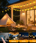 Outdoor Solar String Lights 50 Feet ST38 Shatterproof Bulbs Copper Wire Waterproof Patio Garden Lighting hanging on patio at night