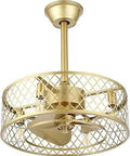 Gold 20 Inch Caged Ceiling Fan With Lights And Remote Dope Industrial Style With Reversible Motor Three Speeds Chandelier Light Kit