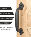Rustic 8 Inch Heavy Duty Barn Door Pull Handle For DIY Sliding Barn Door Gate Shed Garage Matte Black Round Solid Metal Construction With Craftsman Grade Mounting Hardware Included installed on wooden door