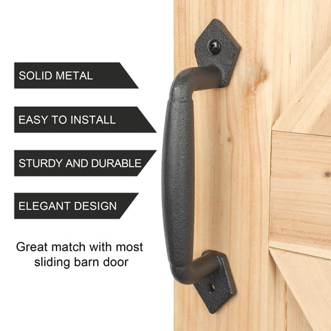 Rustic 8 Inch Heavy Duty Barn Door Pull Handle For DIY Sliding Barn Door Gate Shed Garage Matte Black Round Solid Metal Construction With Craftsman Grade Mounting Hardware Included installed on wooden door