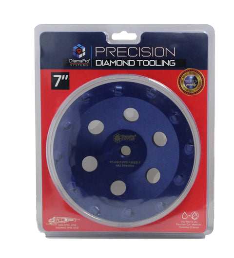 Beast Mode 7 Inch 12 Segment Quarter Round PCD Concrete Grinding Cup Wheel With Threaded Shank in packaging.