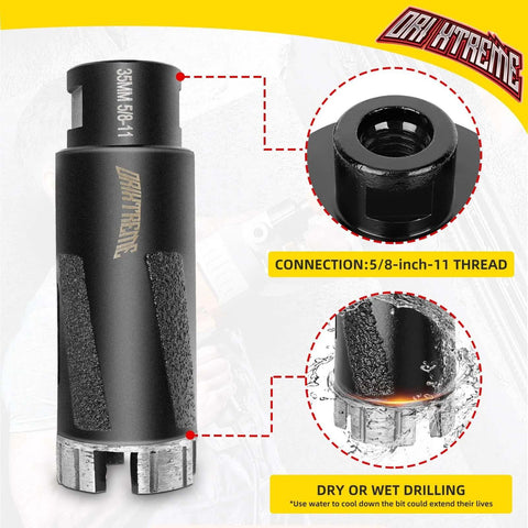 ORIXTREME diamond core drill bit, 1-3/8 in (35 mm) diameter with 5/8-11 thread, side view