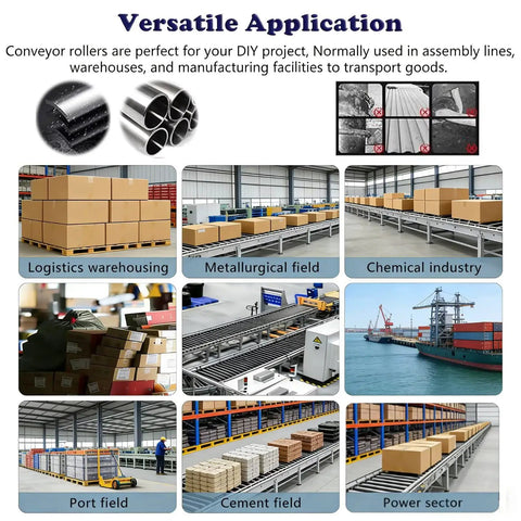 Heavy Duty Conveyor Roller and Mower Replacement, 1.5 Inch Diameter by 25.6 Inches Length in warehouse use for logistics and industry.