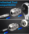 Three Piece Tap Socket Set For Ratchet Wrenches In Sizes One Quarter Inch Three Eighths Inch And One Half Inch Drive shown with tools