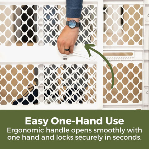 Recycled Plastic Baby Gate Pressure Mounted Doorway Safety Barrier Indoor Outdoor Use No Hassle Setup keeps tiny humans secure with easy one-hand use.