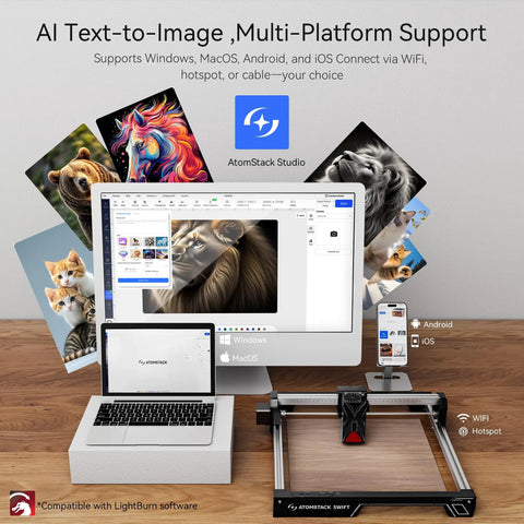 AI text-to-image software on various devices with Beast 12W Laser Engraver And Cutter For Wood Metal Dark Acrylic Glass Leather