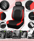 Leather Car Seat Covers Sport Edition Full 8 Piece Set Fits Most Cars, SUVs, Trucks And Vans Black Red Easy Install