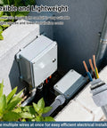 Heavy Duty 1/2 Inch 100 Ft Liquid Tight PVC Electrical Conduit Kit with junction boxes and wires in a tight space.
