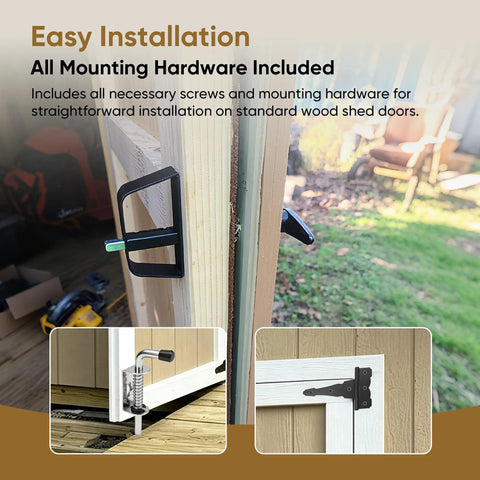 Heavy Duty Shed Door Hardware Kit With 6.5 Inch T Handle Lock Black Powder Coat 6 Anti Sag Hinges 2 Barrel Bolts For Outdoor Sheds Barns And Wooden Fence Gates Built Tough For Lasting Security And Easy Use. Easy installation on shed door