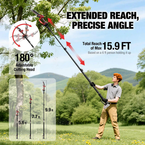 2-In-1 Cordless Pole Saw And Chainsaw, 8-Inch And 6-Inch Heads, 18V M18 Compatible, Reach Up To 15.9 Ft in use by person outdoors