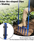 Person using Heavy Duty Broadfork 56 Inch Garden Tool With Unbreakable Build And Five 11 Inch Cambered Tines in soil.
