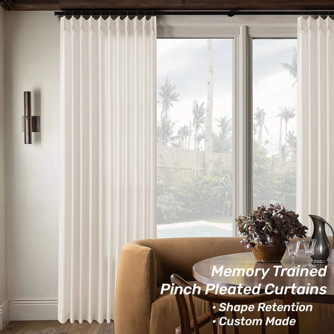 Pinch Pleated Extra Wide Linen Curtains For Patio Sliding Glass Door 84 Inches Long Cream Ivory 72 Inch Wide Drapes With Hooks