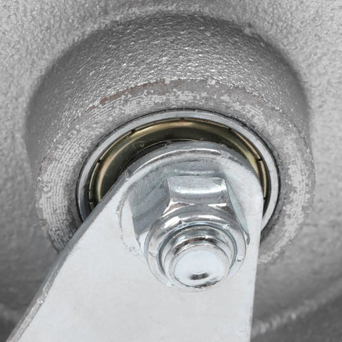 Close-up of Kickass 4 Inch Caster Wheels 4 Pack With Locking Brakes, showing double ball bearing assembly.
