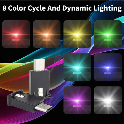 USB LED Interior Car Light With Adjustable Brightness And 8 Color Options Type C Plug 5V DC Atmosphere Lamp display