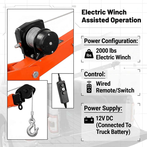 Electric winch and controls of Beefy Truck Engine Hoist With Electric Winch And 2000 Lb Load Capacity close-up view