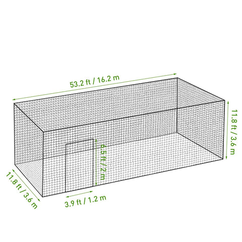 Diagram of Baseball Batting Net Cage 55x12x12ft Portable Practice Cage For Baseball And Softball with dimensions marked.
