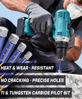 Man using Six-Piece Dry Diamond Drill Bit Set for Porcelain, Tile, Ceramic, Glass, Granite, Concrete and Stone on a drill.