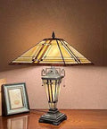 Dope Cream Diamond Tiffany Style Table Lamp With Handcrafted Stained Glass Shade 24 Inch Tall Desk Light on wooden table