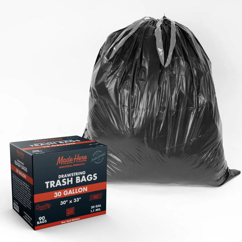 Heavy Duty Workhorse 30 Gallon Black Trash Bags With Drawstring For Office, Janitorial, And Facility Use, Leak Resistant Can Liner