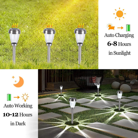 Stainless Steel Glass Solar Outdoor Lights 8 Pack Super Bright Lit Pathway Garden Landscape Lights Waterproof Solar Powered for Lawn