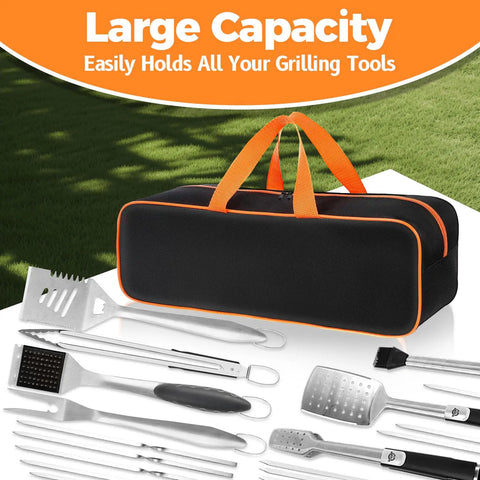Large Capacity Grill Utensil Storage Bag For Outdoor Grilling Holds Long Utensils Up To 23 Inches With Heavy Duty 1680D Oxford Fabric