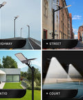 Crazy Bright 300W Solar Street Light 24000 Lumens Daylight 6500K LED Outdoor Flood Light illuminating highway, street, patio, court