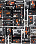 45 Pack Tool Box Organizer Trays And Dividers For Drawer And Toolbox Garage Storage Set displaying tools and parts in black trays