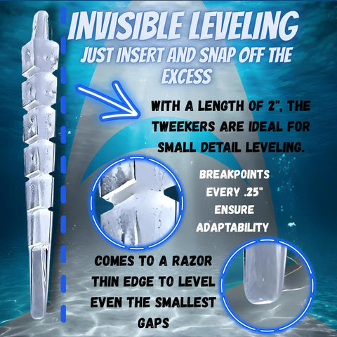 Precision Transparent Leveling Shims Invisible Wedges for Cabinet Countertops Baseboard and Toilet Install, 2-inch length.