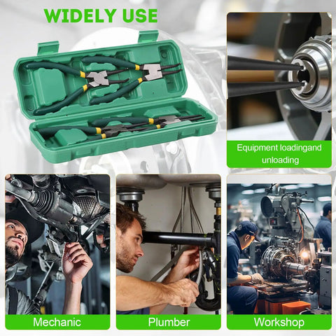 7 Inch Heavy Duty Snap Ring Pliers Set For Retaining Rings Internal And External Removal With Straight Tips showcased in use