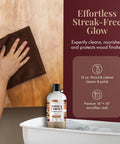 No Sweat Wood Cleaner And Polish For Cabinet And Table Restorer nails that glossy finish with 16 oz bottle and microfiber cloth.