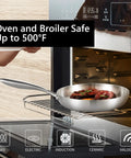 12 Inch Tri Ply Stainless Steel Pan No PFOA Or PTFE For Even Heat Quick Preheat Skillet in oven with meat, oven-safe