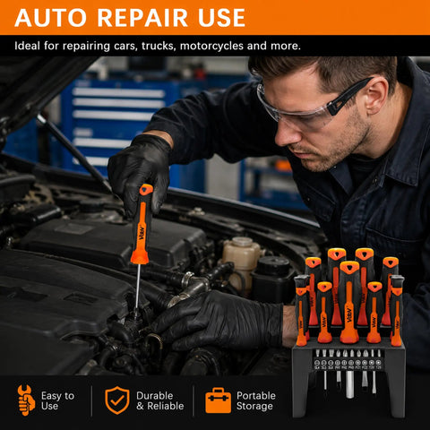 Premium 21-Piece Magnetic Screwdriver Kit With CRV Steel Bits For Torx Phillips Slotted Fastening. Auto repair use with rack