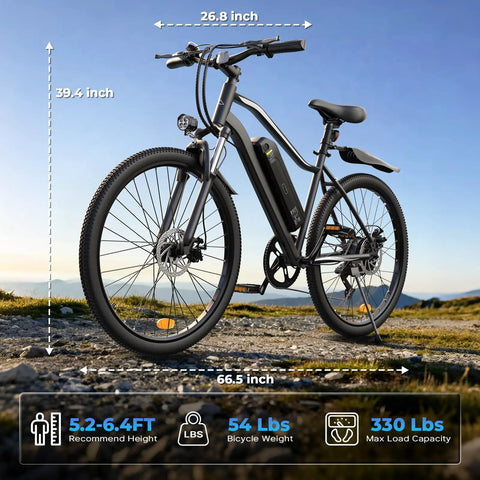 Side view of Powerful 750W Electric Bike For Adults, City Cruiser With 20 MPH Top Speed, 60 Plus Mile Range displayed outdoors.