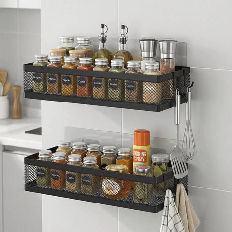 Heavy Duty Mesh Shower Caddy Wall Mount With Grip Tight Adhesive Bathroom Shelf Organizer Rust Proof Kitchen Pantry Rack Holds Heavy Gear Up To Fifty Pounds Nailed Easy Install Black Two Pack Bundle