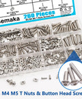 260Pcs M3 M4 M5 T Slot Nuts and Button Head Screws Kit for 2020 Aluminum Extrusion Profile Nickel Plated Carbon Steel