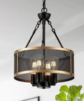 Dope Black And Gold Mesh Drum Chandelier Semi Flush Mount Ceiling Light Six Light Fixture For Kitchen Island Bedroom Living Room