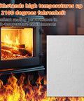 Light gray gasket sheet, 7 x 10 inches, ceramic fiber gasket material, shown beside a burning wood stove.