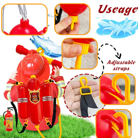 Super Cool Firefighter Water Gun Backpack Set for Kiddos Includes Long Range Hose Shooter and Mini Fire Extinguisher Squirter Hella Fun Summer Blast Kit for Kids Pool Parties and Yard Hangouts