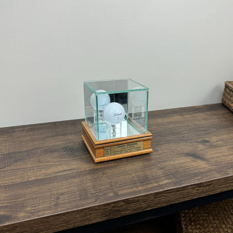 Hole In One Golf Ball Display Case With Real Glass, 1 1/2 Inch Sport Moulding, UV Protected, Personalized Keepsake, Premium Wood Frame