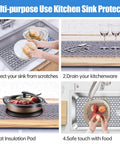 Must Have Premium Silicone Sink Protector Mat For Kitchen Sink Cut To Fit 25.8 Inch By 13.8 Inch with multiple uses shown