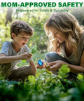 Mother and child using Bug Hunter Kit With 6X Magnifier Glass For Indoor Outdoor STEM Exploration Kids Friendly Bug Catcher Tool outdoors.