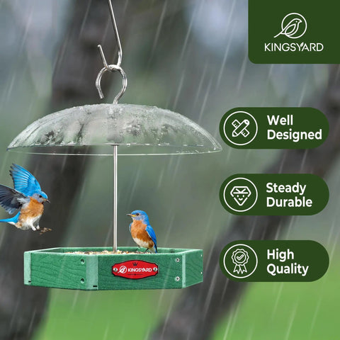 Large Platform Bird Feeder For Outdoor Hanging With Adjustable Dome Squirrel Proof Design No Fuss Easy Setup And Metal Mesh Tray