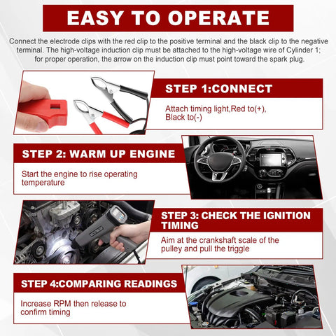 12V Digital Timing Light With Tachometer And Advance Angle Inductive Ignition Timing Light Gun Vacuum And Fuel Pump Tester Gauge Leak Pressure Diagnostics Kit For Car Motorcycle Marine All In One Pro Grade Workshop Ready Emergency Diagnostic Tool, step guide