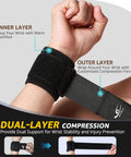 Two Pack Wrist Compression Straps For Fitness And Weight Lifting Adjustable Wrist Braces For Tendonitis Carpal Tunnel Arthritis Pain Relief Game Changing All Day Support For Men And Women Comfortable Wraps showing dual-layer compression in use