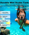 Underwater view of person using Mini Scuba Tank With Snorkel Mask And Hand Pump For Quick Grab And Go Underwater Breathing 0 5L