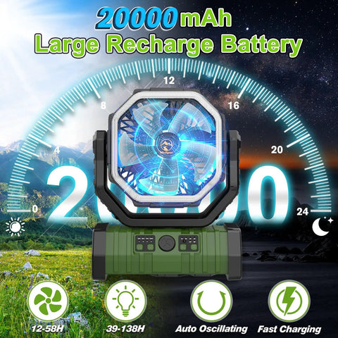 Go To 20000mAh Camping Fan With Remote And Led Lantern Auto Oscillating Portable Breeze with large battery display