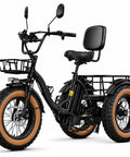 Electric Tricycle For Adults With Beast 1350W Motor, 48V 15.6Ah Battery, 20x4 Fat Tire Folding Trike, 3 Wheel Ebike, Up To 20 MPH, Differential Drive, Rugged Brown And Black Finish, black folding 3-wheel trike with fat tires and cargo baskets
