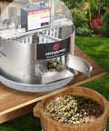 Top Shelf 16 Inch Electric Bud Trimmer For Wet Or Dry Work With Heavy Duty Brushless Motor 20 Speeds Quick Tabletop Build on a wooden surface.